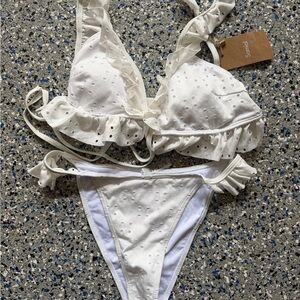 Sanai White Ruffle Eyelet Triangle Bikini